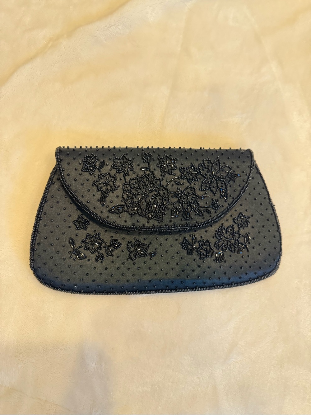 Vintage Black Beaded Floral Embroidered Evening Clutch- Handmade